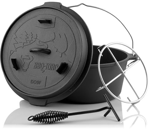 BBQ-Toro Dutch Oven Forest Series | preseasoned | various sizes | cast iron cooking pot | roasting pan with lid and pot stand 9.0 litres (DO9FX)