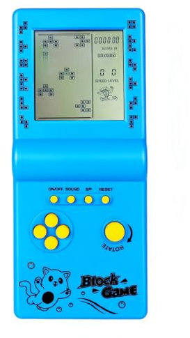 TAQY Rétro Bloquer la Console de Jeu Plusieurs Jeux Niveau/Vitesse réglable Console Portable Jeu de Briques/Courses/Bataille de Chars Jouets électroniques Enfants/Amis/Cadeaux de Vacances (Blue)