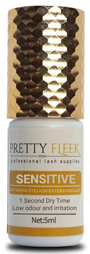 PRETTY FLEEK | Professional Lash Adhesive | Ultra Strong Sensitive Eyelash Extension Glue 1.0s | Fast Drying | Low/Mild Smell & Irritant | 5ml | Adhesive Glue | For Lash Techs