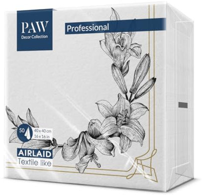 PAW - Servietten aus Airlaid - Stoffähnlich (40 x 40 cm) I 50 Stück I Für Trauerfeier, Leichenschmaus, Beerdigung, Abschied I Hochwertige Tischdeko Stoffservietten - Königliche Lilie I Royal Lily