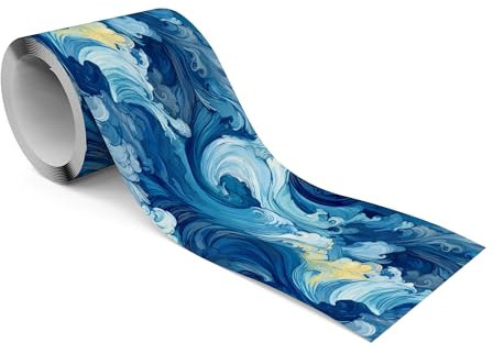 Muralo - Selbstklebende Bordüre - Tapetenbordüre Wandbördure - Dekorative Wandtatto für Wände, Möbel, Decken, Tapeten, Wandverkleidungen, Türen - Ozeanwellen - Br.10cm x Hö.300cm