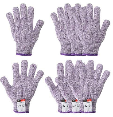 PATIKIL Cut Resistant Gloves, 4 Pair Level 5 Protection Anti Cutting Gloves for Kitchen Wood Carving Working, Small, Purple