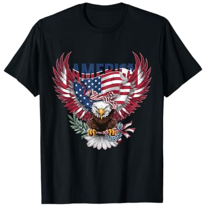 America Love USA Eagle Camiseta Patriótica de Águila Bandera Unisex Niños Adultos Negra Manga Corta Talla Pequeña EU S