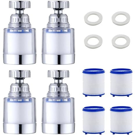 filtre eau robinet anti calcaire 4 Pièces filtre calcaire robinet filtre robinet cuisine purificateur 360° Rotatif Filtre Anti Calcaire avec 4 filtre en coton PP pour cuisine et salle de bain