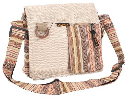 GURU SHOP Boho Schultertasche, Hippie Tasche, Vintage Umhängetasche - Braun/beige, Unisex - Erwachsene, Baumwolle, 25x25x7 cm
