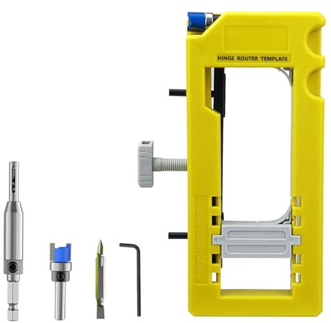Generic Door Hinge Jig Kit | Router Template for 3-5inch Hinges, 1/4-5/8inch Thickness, Yellow