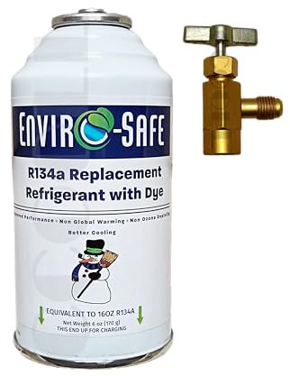 ENVIRO-SAFE R134a Ersatz Kältemittel mit Leckerkennung Replacement Refrigerant with Dye - Made in USA - 6 oz (134a w/Dye + Ventil)