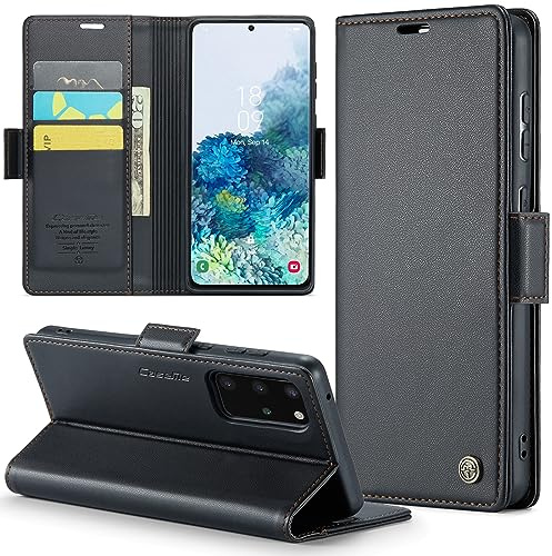 Rerzoiro Handyhülle für Samsung Galaxy S20 Plus Hülle, Premium PU Leder Klapphülle RFID Schutzhülle Magnet Kartenfach Standfunktion Flip Wallet Tasche Case Kompatibel Samsung S20 Plus, Schwarz