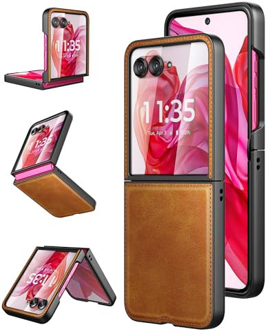 Foluu for Motorola Razr 50 Ultra Case, with Front Built-in Screen Protector, Ultra Thin Slim PU Leather + Hard PC Durable Protective Phone Cover for Motorola Razr 50 Ultra 2024 (Yellow)