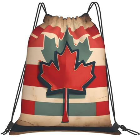 HJLUUFT Retro-Rucksack mit Kanada-Flaggenmuster, mit Kordelzug, stilvoller Rucksack und Cinch-Tasche für Damen und Herren zum Sport, Weiss/opulenter Garten, Einheitsgröße
