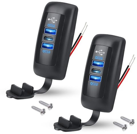 Linkstyle Car Charger Socket, Dual QC3.0 USB A & PD3.0 Type C Socket Panel for 12V/24V Car Marine Truck, 2pcs