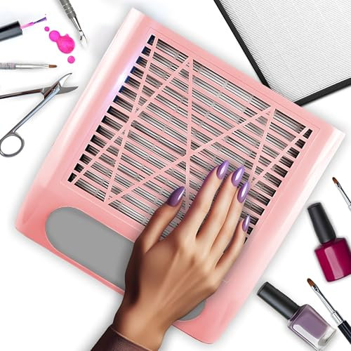 Retoo Aspirateur à ongles professionnel pour salon de manucure et maison 80 W Aspirateur puissant pour manucure, salon, design des ongles, vitesse 4500 tr/min, rose
