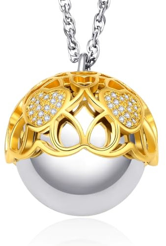 Dada Gioielli - Bola Grossesse 2025 - Cadeau Femme Enceinte et Nouvelle Maman - Collier Pendentif Cloche Appel des Anges avec Coeur Brillant, 80+10cm, Or Jaune, Bronze plaqué Or Jaune