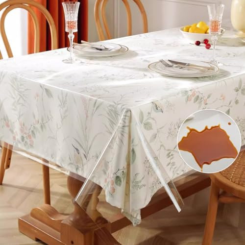 RANJIMA Tischdecke Durchsichtig, Tischdecke Transparent Tischfolie 0.18mm Glasklar Folie Tischschutz Wasserdicht Abwaschbar PVC Folie Fettdicht Tischschutzfolie für Küche Zuhause Picknick 140x240 cm