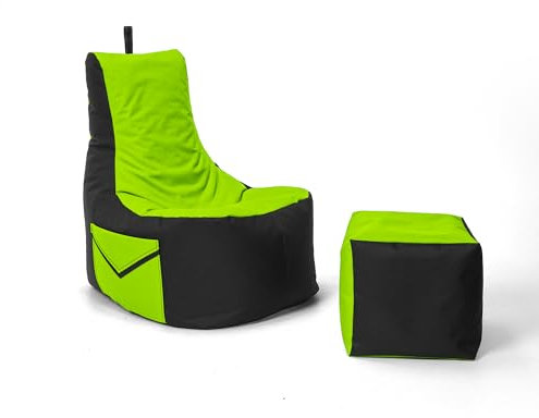 Nadimaideal Gaming Sitzsack XXL mit Hocker für Kinder, Teenager & Erwachsene | Indoor & Outdoor | Bodenkissen - Sessel - Beanbag bereits gefüllt | Füllung EPS Perlen (Kiwi, Zweifarbig)