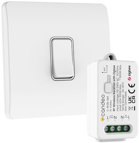 Cando Wireless Kinetic Light Switch & Zigbee Compatible RF Receiver Module Kit | No Wiring or Batteries for switch | Easy Installation & Eco-Friendly Lighting Control | Modern Customisable Lights