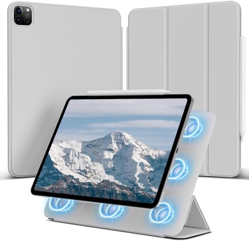 GKABXY Funda magnética para iPad Pro 11 de 4ª/3ª/2ª generación 2022/2021/2020, potente accesorio magnético, apagado y encendido automático, cubierta delgada de tres pliegues, gris claro