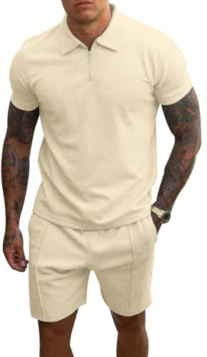 PRIVIMIX Herren Trainingsanzug Sommer Sportanzug 2 Teiliges Kurzarm T-Shirts Polo Jogginganzug Hemd Set Kurze Business Hose Freizeitanzug