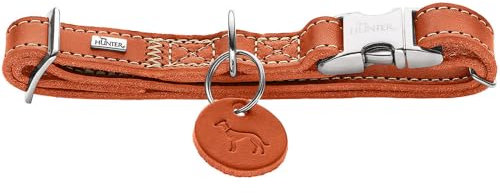 HUNTER Hundehalsung Aalborg ALU-Strong, Farbe: orange, weiches Leder, Aluminium-Klickverschluss, stufenlos verstellbar, robust, elegant & zeitlos, Made in Germany, Größe: L