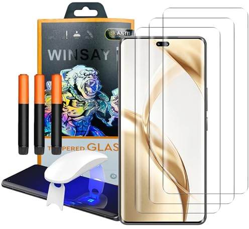 NOVAGO Compatible avec HONOR 200 Pro 5G - 3 Films écran verre trempé incurvé résistant avec colles et lampe fournies