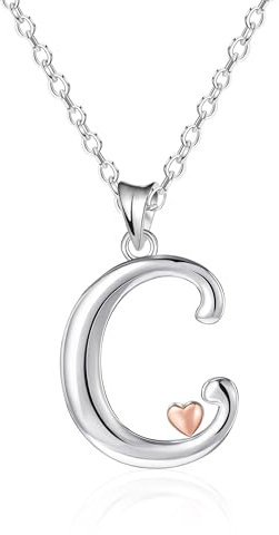 Mesovor 925er Sterling Silber Ketten für Damen, Zierliche Initiale Halskette mit Herz in Roségold, Schmuckgeschenke für Mutter, Schwester, Tochter, Ehefrau (Buchstaben-C)