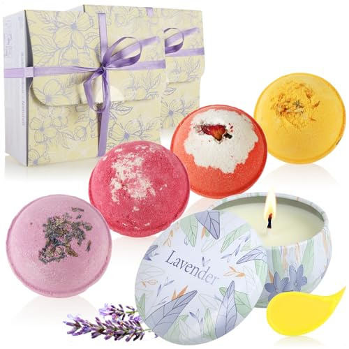 com-four® 2x Geschenk-Box mit insgesamt 8x Badebomben und 2x | Wellness-Sets für Frauen und Männer an Valentinstag - Geburtstag und Muttertag - Spa Sets zur Entspannung