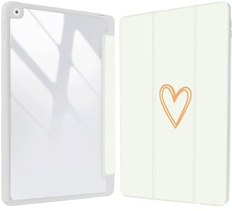 Vozehui 10.2 Zoll Hülle für iPad 9th/8th/7th Generation Fall mit klarer Blauer Shell mit Bleistifthalter,Dreifaltiger Stand Schutzhülle mit Auto Sleep Wake für 10.2 Zoll 2021/2020/2019 Beige Herz