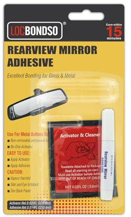 LOCBONDSO Strong Hold Rearview Mirror Adhesive Repair Kit, Fast-Curing Windshield Glue, Waterproof & Heat Resistant for Metal/Glass Bonding