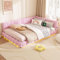 MQGPM Polsterbett 140x200 cm mit LED und USB-Anschluss, Tagesbett Sofabett mit Lattenrost und Rückenlehne, Jugendbett Gästebett mit 16 Farben Umgebungslicht, ohne Matratze, Rosa