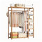 JF HOME BLISS Bamboo Clothes Rail Garment Rack 147x90x30cm Open Wardrobe with 4-Tier Storage Shelves Natural Wood Clothing Hanging Stand for Bedroom Living Room & Entryway