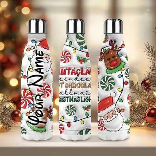 18oz Christmas Water Bottle, Double-Layer Stainless Steel, Insulated, Leak-Proof, Christmas Pattern Printed Travel Mug, 58