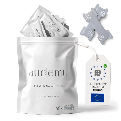 Audemu Nasenpflaster Extra Stark 60 Stück Sparpack – Nose Strips für besseres Atmen – Nasen Pflaster gegen Schnarchen & Verstopfte Nase – Nasal Strips zum Schlafen & Sport – Seide für sensible Haut