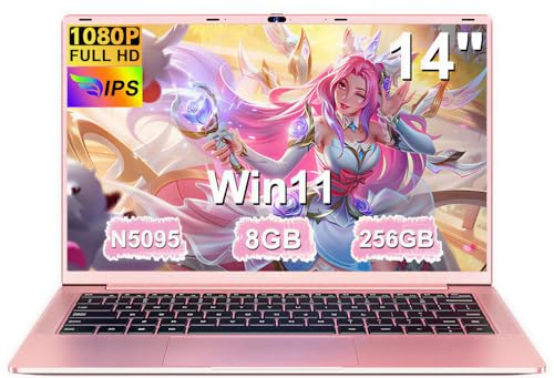 Ruzava Laptop 14 Zoll FHD IPS Display, Win11, Celeron N5095 (bis 2.9GHz), 8 GB RAM 256GB SSD Unterstützung 1TB, 5G WiFi, USB 3.0, 5000mAh, HDMl, Notebook PC QWERTY Tastatur - Golden Metall