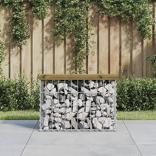 Bucmath Gartenbank aus Gabionen, 63x31,5x42 cm, imprägniertes Kiefernholz, robuste Stahlbasis für Außenbereiche, wetterfest