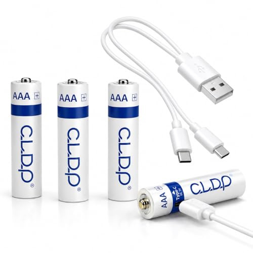 CLDP USB Rechargeable AAA Batteries 1.5 V 750 mWh | Type-C Fast Charging | Smart Safety Chip | Long Life 1000 Cycles | LED Indicator | Eco-Friendly Lithium Rechargeable Battery 4-Pack