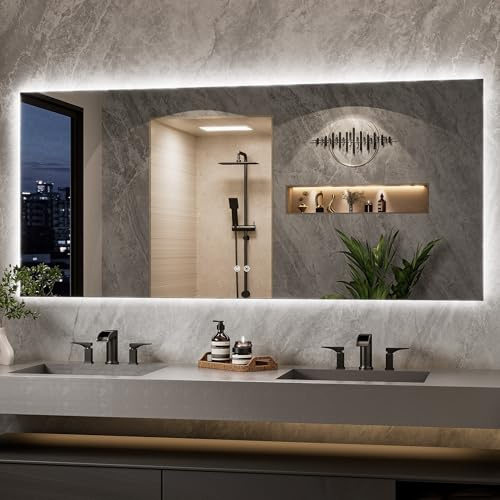 TETOTE Badspiegel mit Beleuchtung 180x80cm, Rechteckiger Badezimmerspiegel, Badezimmer Wandspiegel Ohne Rahmen, Led Badspiegel mit 3 Lichtfarben Dimmbarer,Antibeschlag, Speicherfunktion, IP44