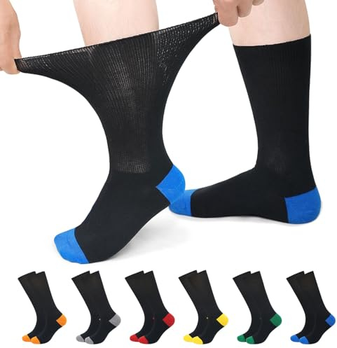 PUTUO Calcetines Diabeticos Hombre Mujer: Calcetín sin Elastico y sin Costuras de Algodón Invierno para Hombres - Calcetines Extra Anchos para Pies Hinchados talla 39-42 6 pares