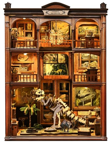 Book Nook Kit Profi DIY – 3D puzzle & Buchstütze (Dinosaurierfossilien) | 3D Holzpuzzle für Erwachsene mit LED Beleuchtung – Geschenk für Dino-Fans & erfahrene Bastler– Schwierigkeitsgrad ★★★★★