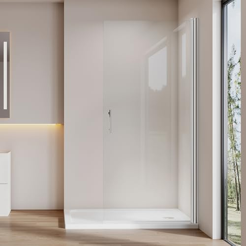 Cozynest Walk-in Dusche 80x195cm Duschwand Glas Duschabtrennung Pendeltür | Duschabtrennung Pendeltür mit 6mm ESG Sicherheitsglas Nano beschichtung,Hebe-Senk-Mechanismus,Platzsparende,Rahmenlos