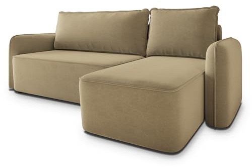 Masseno Ecksofa DOLVER CL mit Schlaffunktion L-Form, Modern Sofa mit Bettkasten, Wohnzimmersofa, Couch, Soffa, Bettsofa, Couchgarnitur - Senfgelb, Castel 48