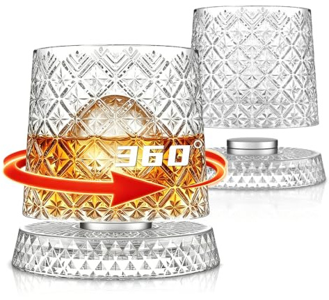 SoulTimes 300 ml Rotating Whiskey Glasses Set of 2-Luxury 360°Spinning Crystal Old Fashioned Rocks Whiskey Glass for Bourbon, Scotch, Rum, Cocktail etc. Lead-Free Liquor Tumbler-Unique Gifts for Men