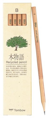 Tombow Ki-Monogatari Recycelter Bleistift, Härtegrad B, umweltfreundlicher Holzstift, Vorteilspack 12er Set [LA-KEA-B]