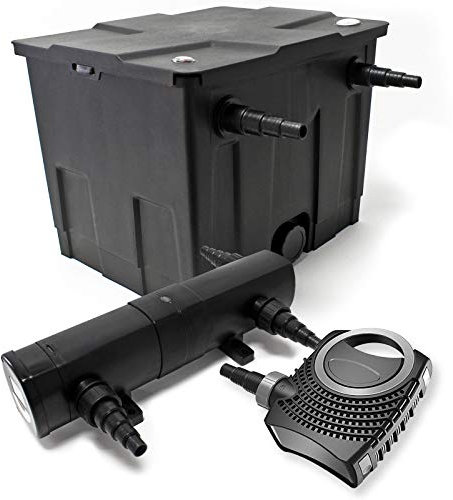 Wiltec Komplettset: CBF-350 Teichfilter bis 12000 L Teichfilteranlage als Durchlauffilter, NEO10000 SuperECO Teichpumpe 10000l/h 80W, CUV-236 Teichklärer UVC Klärer mit 36W