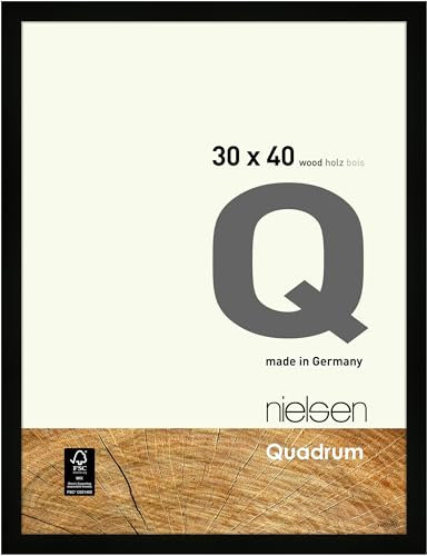 nielsen Bilderrahmen, 30 x 40 cm, Holz, Schwarz, Fotorahmen zum Aufhängen im Hoch- & Querformat, Echtglas, Quadrum
