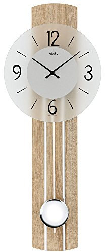 trendige moderne Pendeluhr Quarz Wanduhr von AMS Holz Mineralglas Große Zahlen