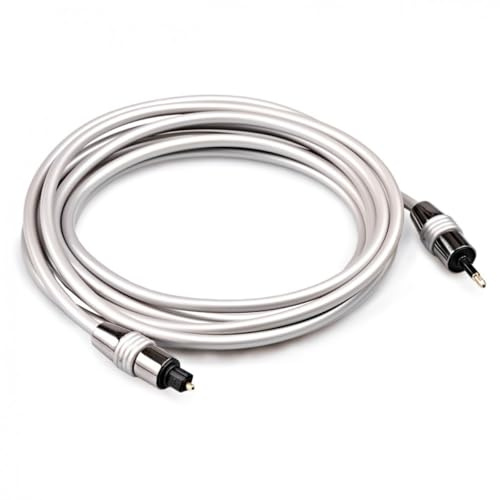 FISUAL Pro Install Series Mini Toslink to Standard Toslink Cable 5m | Medical-grade Japanese fibre optic core, gold-plated protected tips, slim 5mm flexible jacket