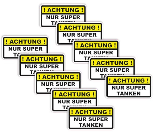 wall-art-design 10 Stück ! Achtung ! NUR SUPER TANKEN Aufkleber Tankdeckel Warnung Selbstklebender PVC Vinylaufkleber für PKW, LKW etc.