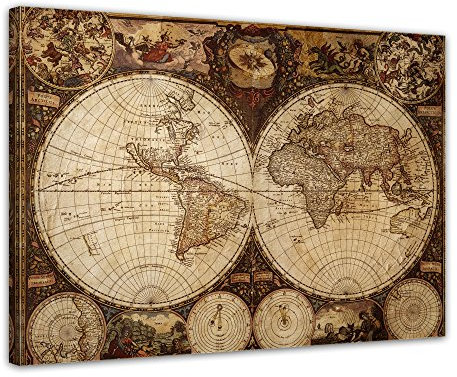 Bilderdepot24 Bild auf Leinwand | Weltkarte Vintage I in 80x60 cm als Wandbild | Wand-deko Dekoration Wohnung modern Bilder | 170653