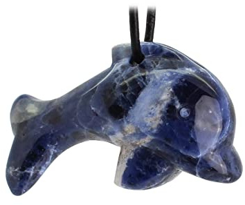 Budawi® Sodalith Delfin Anhänger | gebohrter Edelstein Anhänger | blauer Naturstein mit Lederband