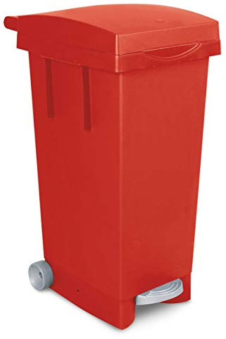 Papelera con ruedas, Contenedor Basura (80 L, 370 x 510 x 790 mm), color rojo